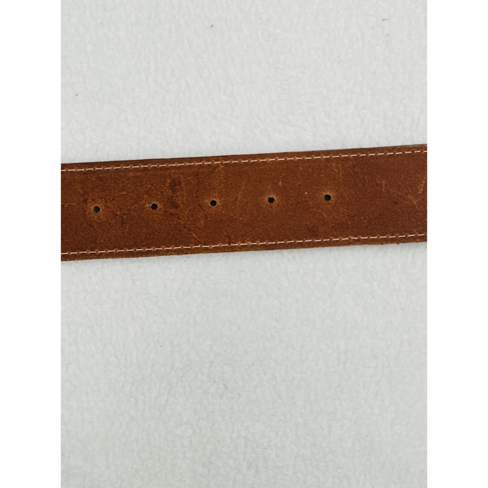 Brown Leather‎ Belt w/ Silver Belt Buckle with Faux Gem. - Picture 3 of 5